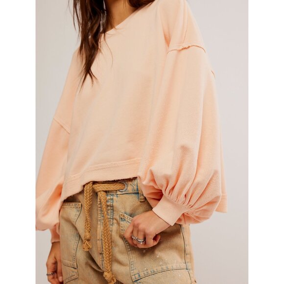 FREE PEOPLE Trish Sweatshirt / Summer Peach, Size XL - Picture 4 of 8